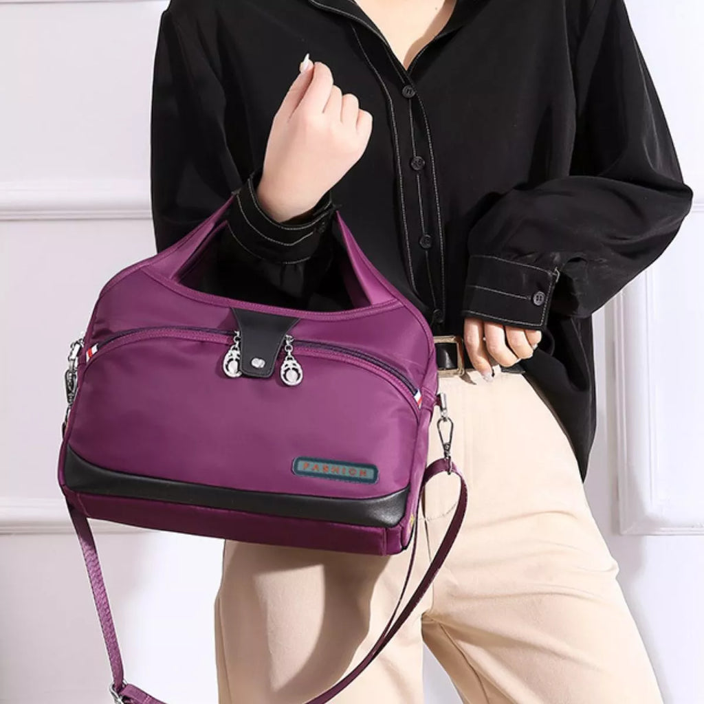 Lightweight Nylon Handbag with Multiple Pockets