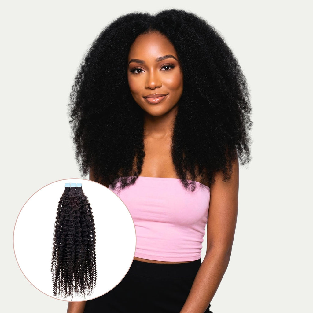 Afro Kinky Coily 100% Human Hair Tape In Extensions