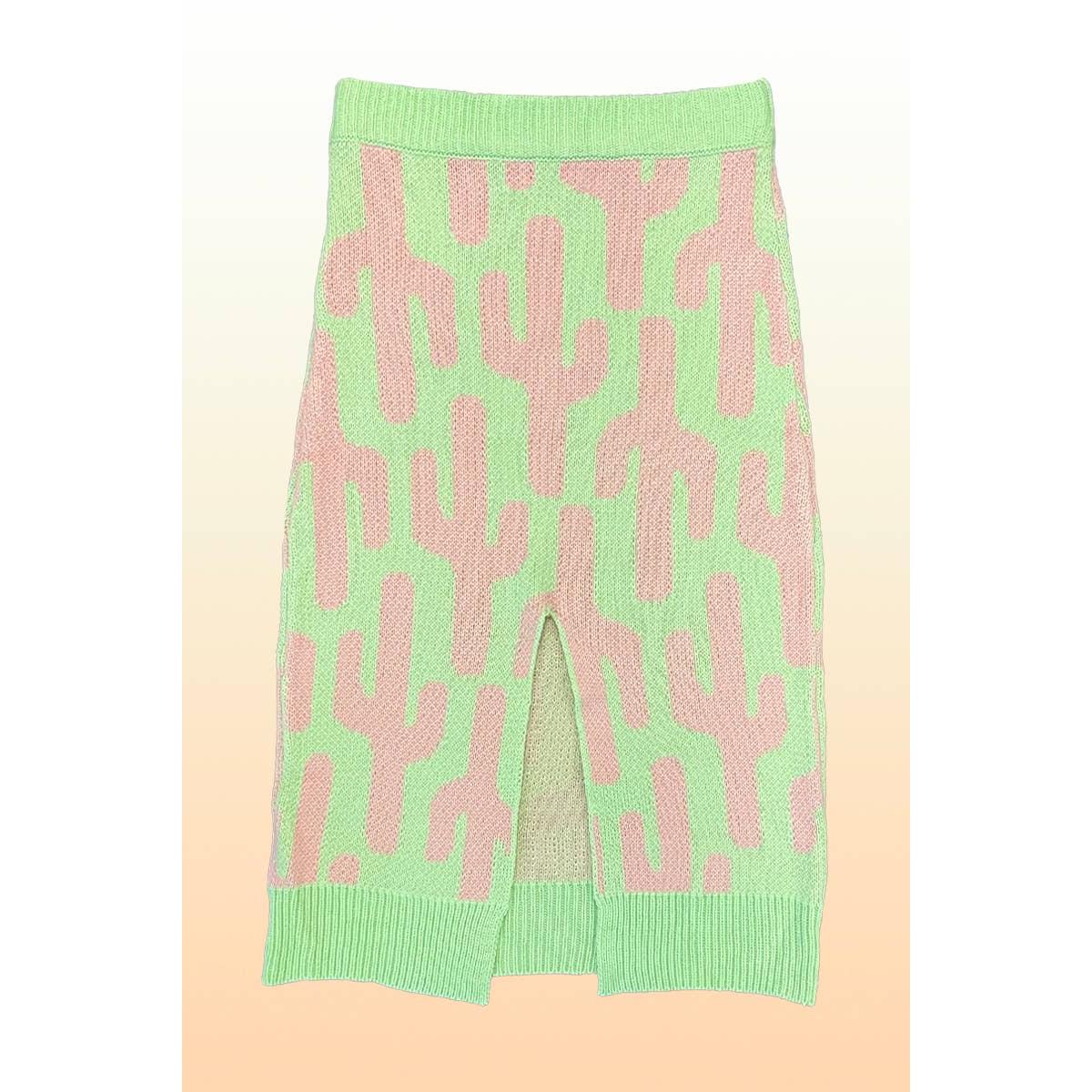 Cactus Knit Midi Skirt | Green Intarsia Cactus Sweater Skirt | Boho Desert Knit Skirt