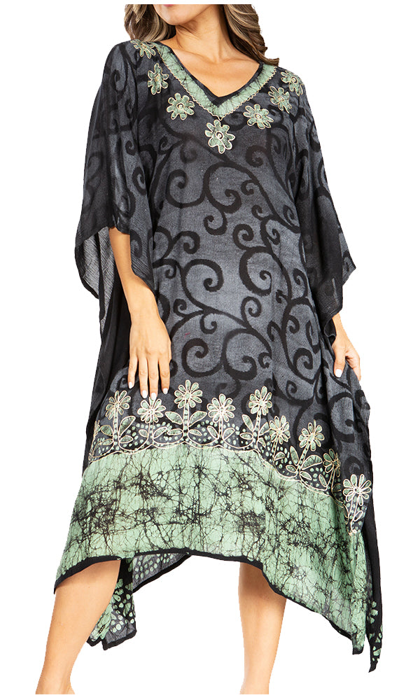 Sakkas Clementine Women's Tie Dye Caftan Dress/Cover Up Beach Kaftan Boho Summer