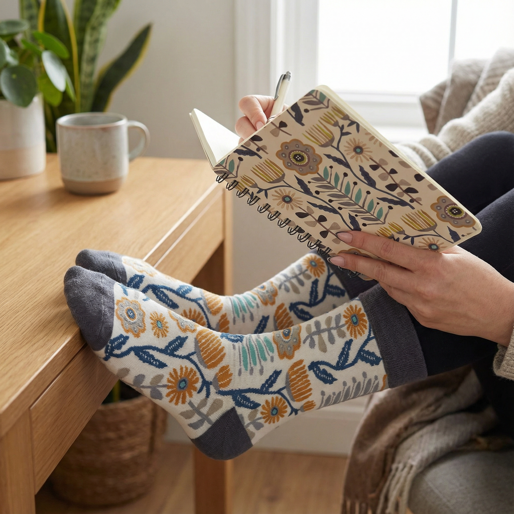 Folk Art Socks and Notebook Bundle