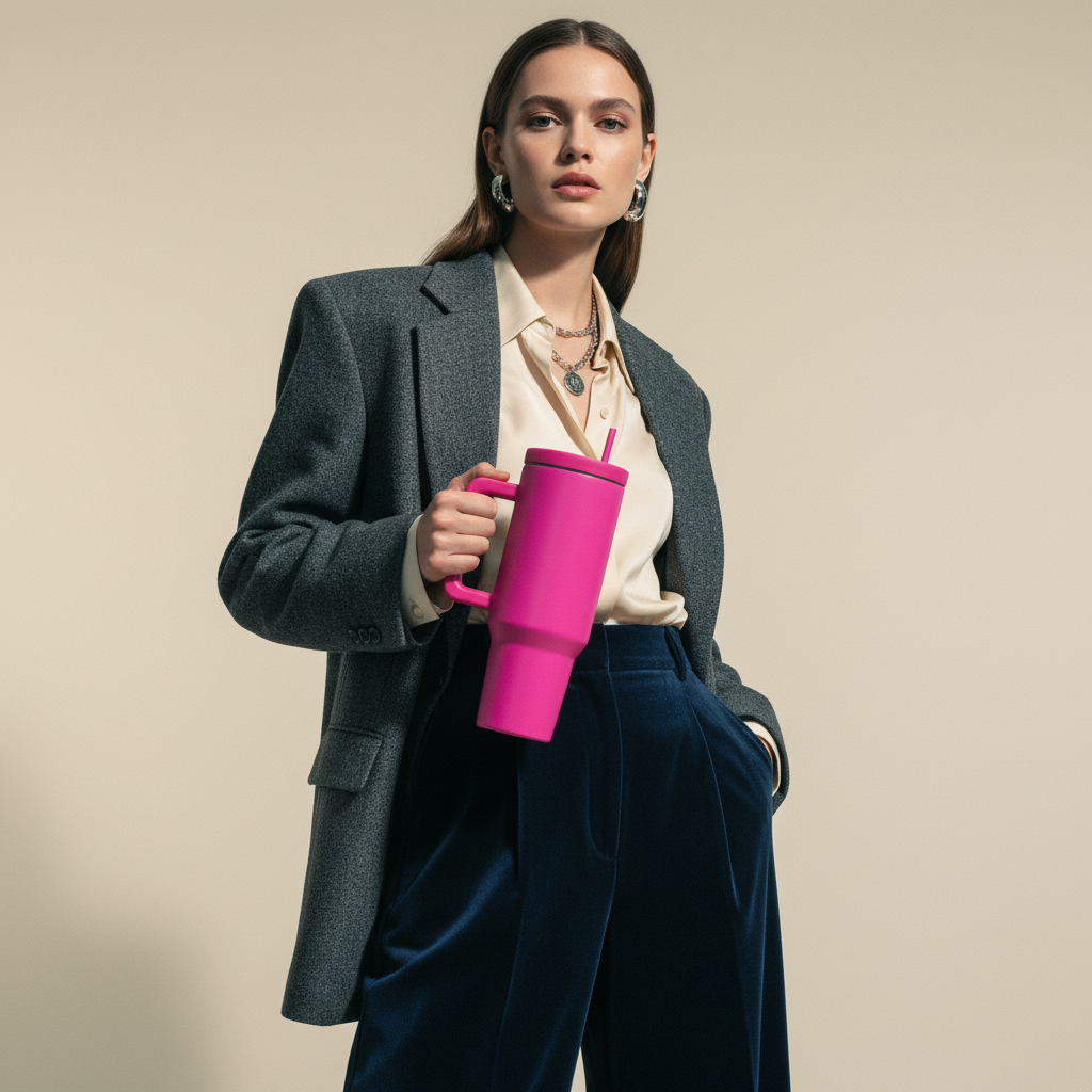 Monocolor Cold Cup Tumbler 40 Oz Handle Travel Mug
