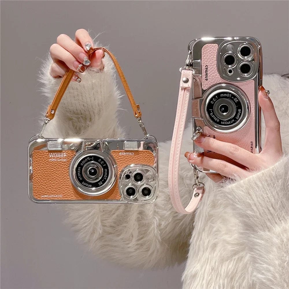 Luxury Retro Stereo Camera Lanyard iPhone Case