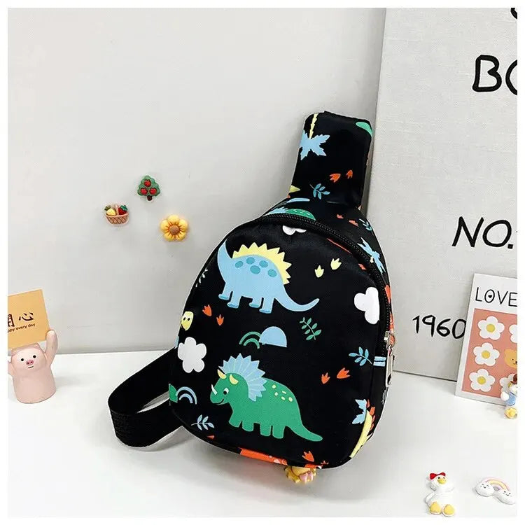 Children's Cute Dinosaur Shoulder Bag – Casual Nylon Messenger Bag, Coin Purse for Baby Girls & Boys, Small Chest Handbag for Kids
