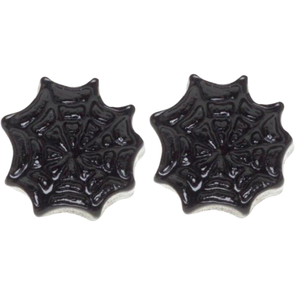 Sourpuss Earrings | Black Spider Web Studs | Gothic Rockabilly Resin Design