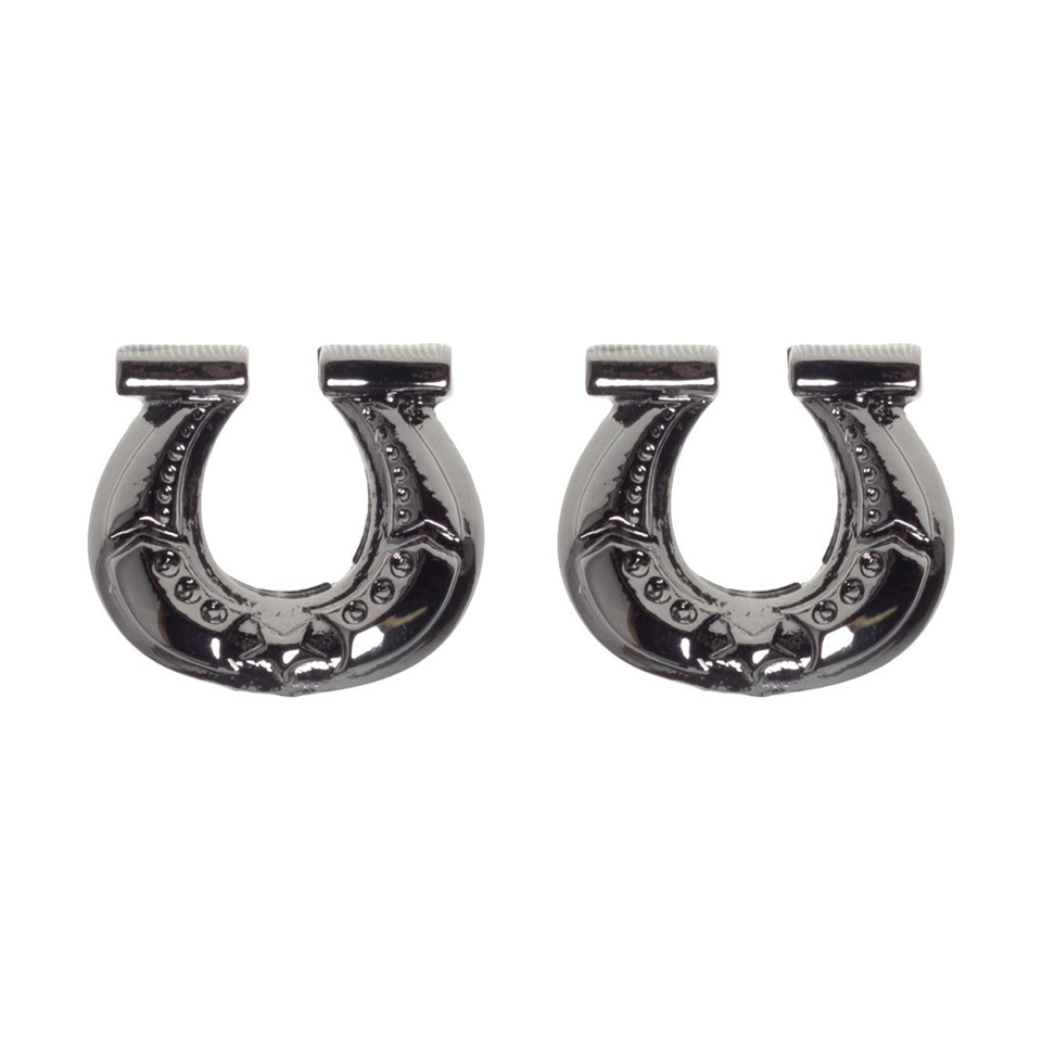 Sourpuss Earrings | Horseshoe Studs Black Gunmetal | Rockabilly Lucky Charm Jewelry
