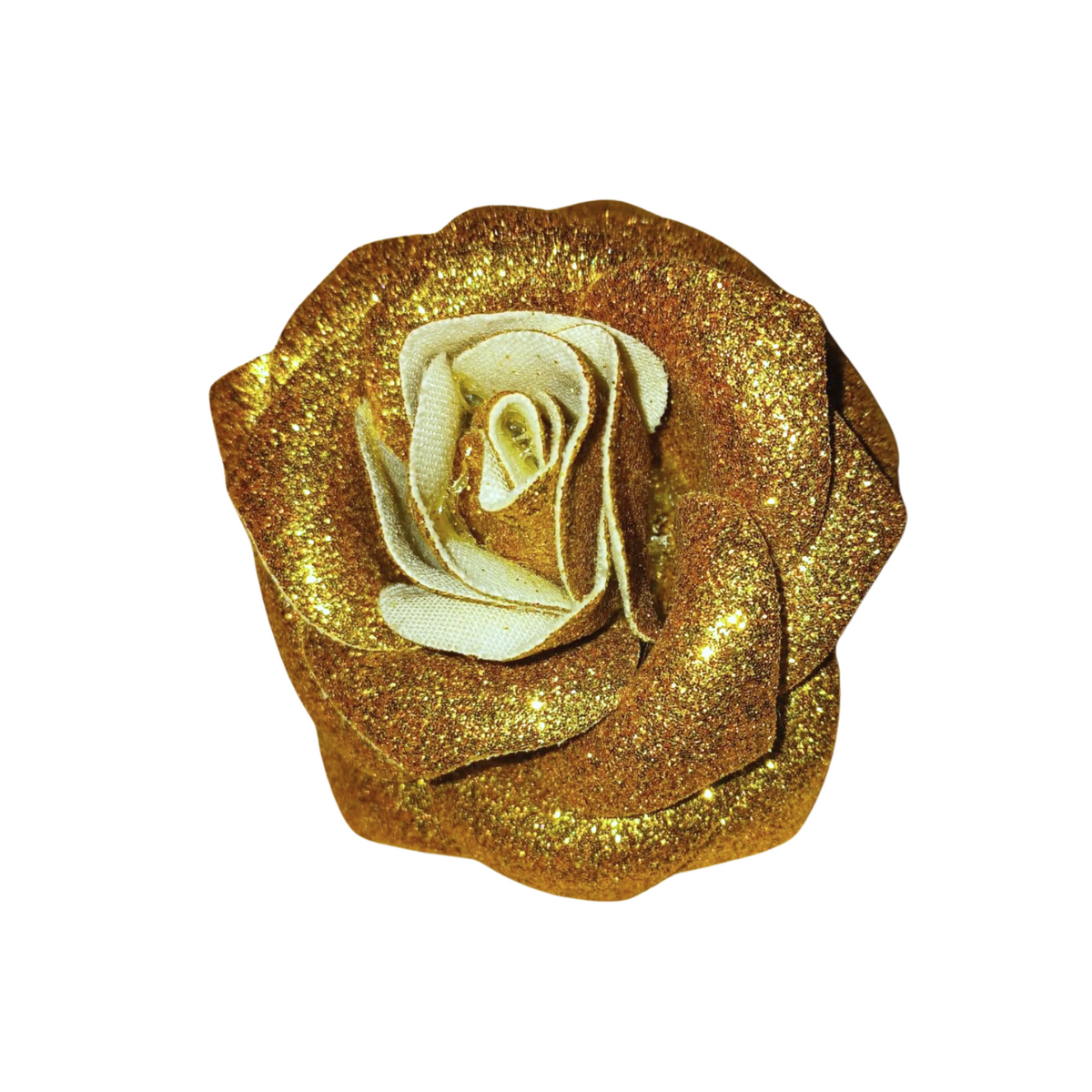 Sourpuss Gold Glitter Rose Hair Clip | Retro Rockabilly Sparkly Rose Alligator Clip