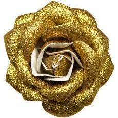 Sourpuss Gold Glitter Rose Hair Clip | Retro Rockabilly Sparkly Rose Alligator Clip