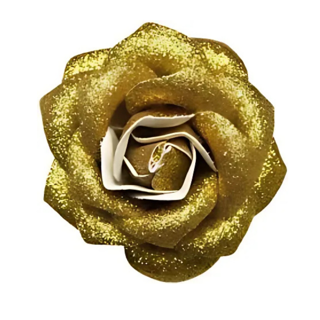 Sourpuss Gold Glitter Rose Hair Clip | Retro Rockabilly Sparkly Rose Alligator Clip