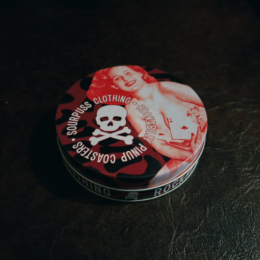Sourpuss Nudie Coasters | Rockabilly Pin-Up Girls Set of Four | Metal & Cork Retro Drinkware with Storage Tin