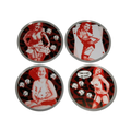 Sourpuss Nudie Coasters | Rockabilly Pin-Up Girls Set of Four | Metal & Cork Retro Drinkware with Storage Tin