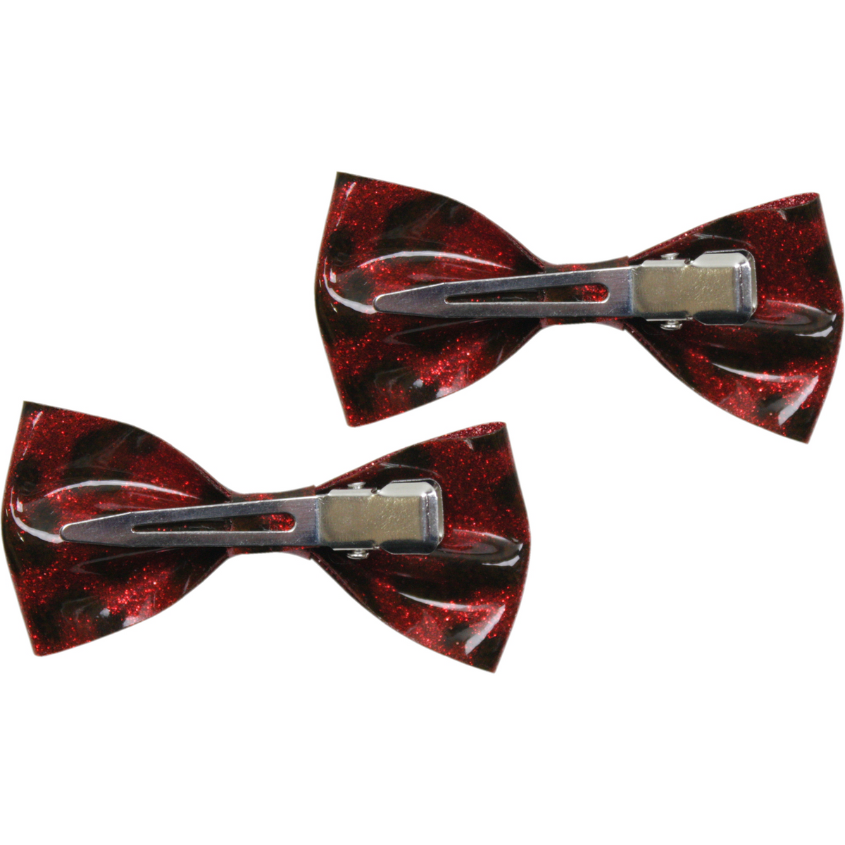Sourpuss Red Leopard Glitter Hair Bows Set of 2 | Retro Rockabilly Pin-Up Hair Clips