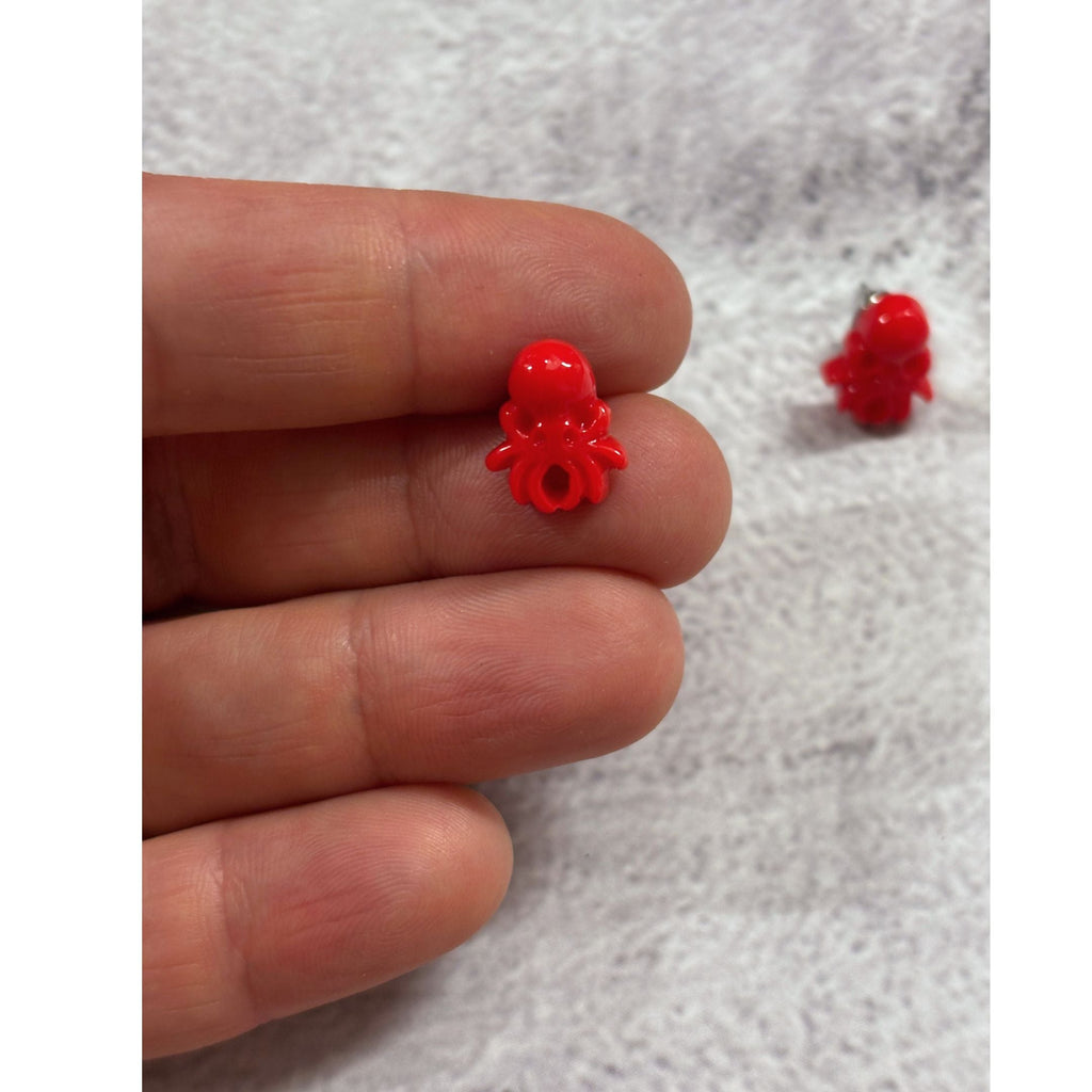 Sourpuss Red Octopus Earrings | Nautical Studs Rockabilly Jewelry | Alternative Sailor Accessories