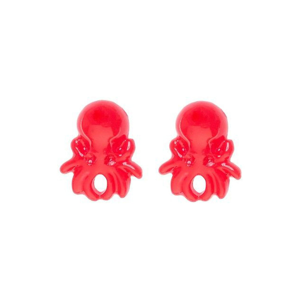 Sourpuss Red Octopus Earrings | Nautical Studs Rockabilly Jewelry | Alternative Sailor Accessories