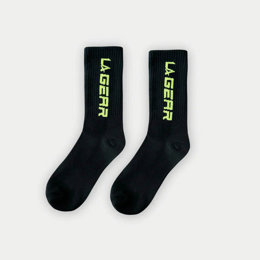 LA Gear Classic Crew Socks | Neon Yellow x Black